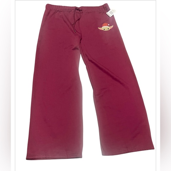 Star Wars Pants Women Burgandy Baby Yoda Christmas Soft Lounge XL Wide Leg NEW - Picture 1 of 8